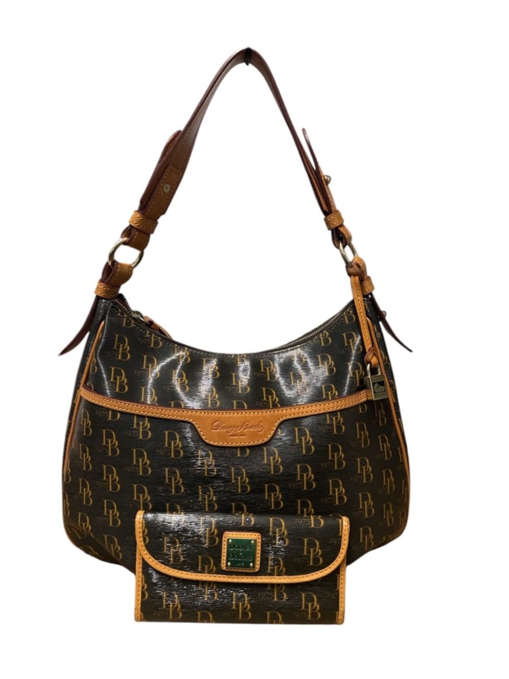 Dooney & Bourke Brown Logo Hobo Shoulder and Matching Wallet